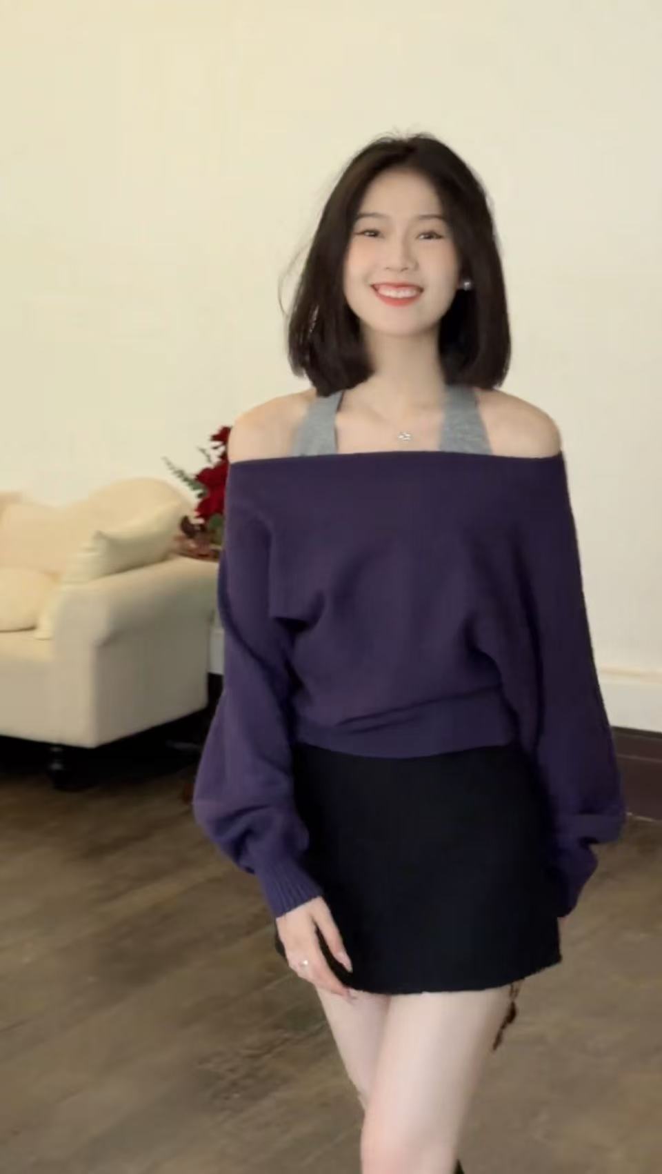 Chic 작은 대중 빨간색 크리스마스 스웨터 투피스 세트 니트 행침 목 조끼 비스듬한 어깨 두꺼운 스타일 스웨터