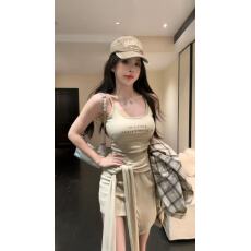 批发春夏新款气质时尚字母吊带+假两件绑带半裙+<b class='q'>格子</b>衬衣三件套