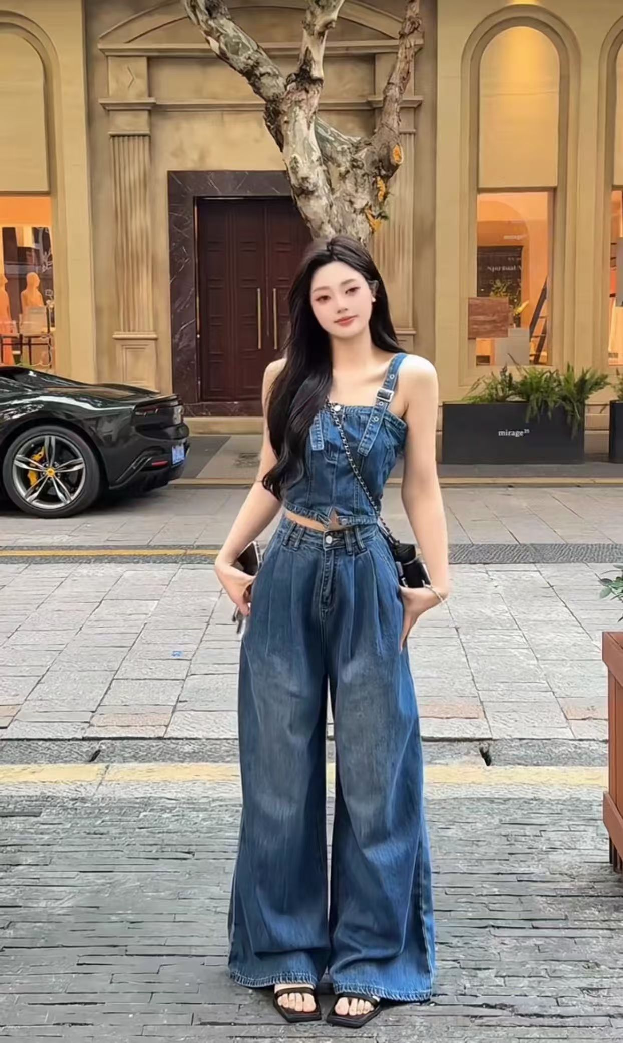 항구 바람 레트로 폴로 칼라 데님 여성 드레스 여름 새로운 고급 센스 허리 수축 슬림해 보이는 싱글 줄 버튼 조끼 미니 스커트