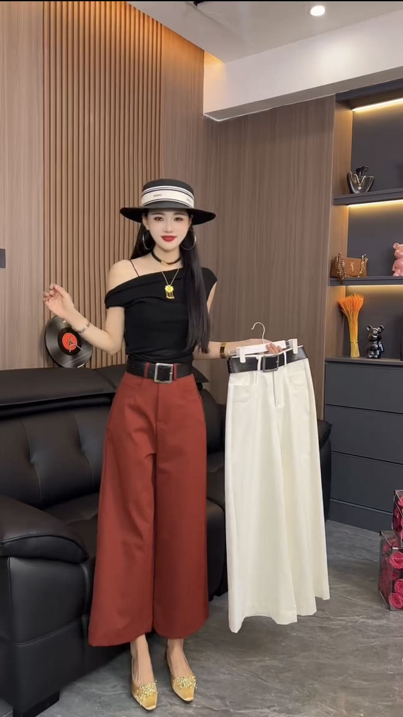2026 년 봄 여름 유럽 상품 새로운 캐주얼 루즈핏 단색 인터넷 에디션 미니멀리즘 슬림해 보이는 9 포인트 와이드 레그 팬츠