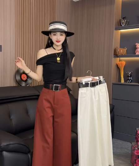 2026 년 봄 여름 유럽 상품 새로운 캐주얼 루즈핏 단색 인터넷 에디션 미니멀리즘 슬림해 보이는 9 포인트 와이드 레그 팬츠