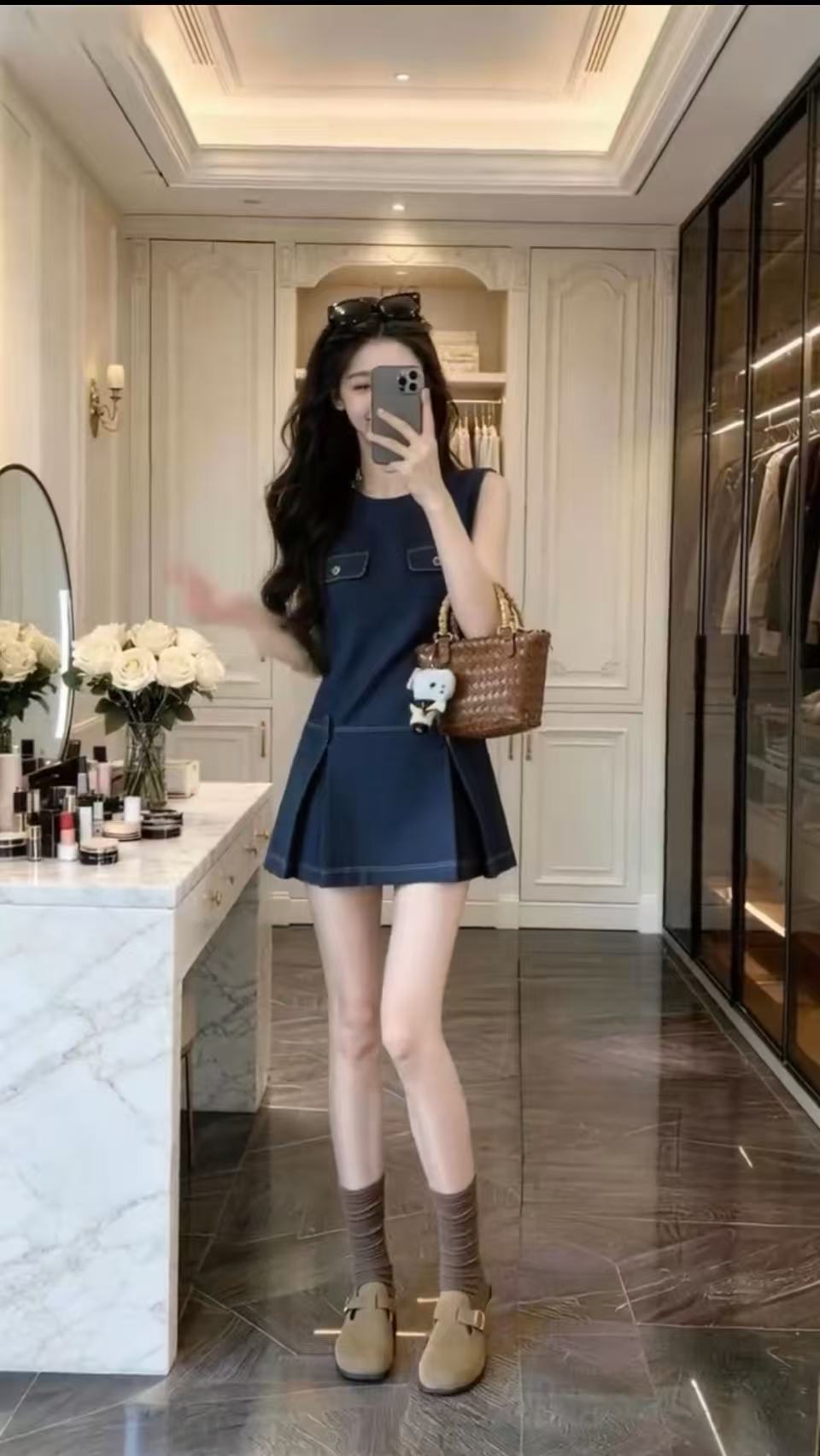 작은 키 자이언트 잘 생긴 민소매 조끼 원피스 프랑스식 여름 품격 작은 샤넬 스타일 슬림해 보이는 한 마디 미니 스커트