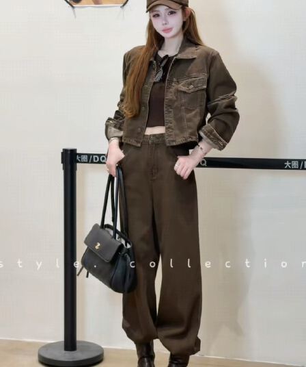 봄 가을 새로운 품격 패션 다용도 고급 센스 데님 재킷 캐주얼 스트레이트 와이드 레그 팬츠