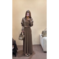 批发慵懒风针织时尚套装女秋冬2026新款半高领蝙蝠袖毛衣半身裙一整套