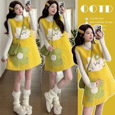 批发实拍 孕妇装装秋冬款毛呢背心A字背心裙两件套装