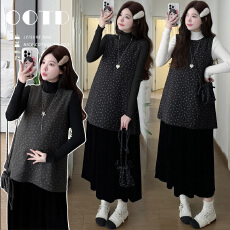 批发<b class='q'>实拍</b> <b class='q'>孕妇装</b>秋冬款背心碎花毛呢连衣裙两件套装