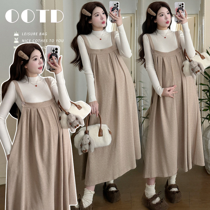 실사 출산 착용 봄 멜빵 스커트 투피스 슈트