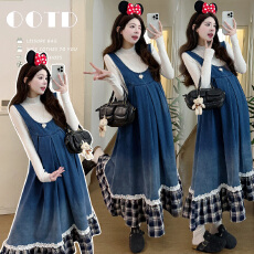 批发实拍 孕妇装春款甜美系背心牛仔<b class='q'>连衣裙</b>两件套装