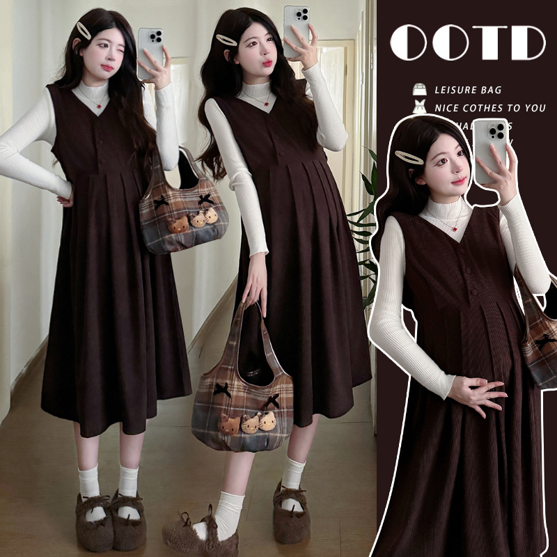 실사 출산 착용 봄 새로운 느긋한 다용도 조끼 원피스 투피스 슈트