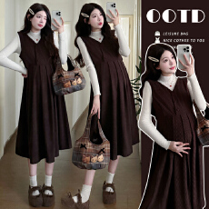 批发实拍 孕妇装春款新款慵懒<b class='q'>百搭</b>背心连衣裙两件套装