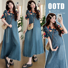 批发实拍 孕妇装<b class='q'>夏季</b>衬衣上衣+牛仔背带裙两件<b class='q'>套装</b>