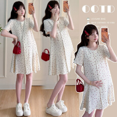 批发实拍 孕妇装夏季减龄洋气遮肉爱心印花连衣裙