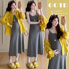 批发实拍孕妇装夏季防晒<b class='q'>衬衫</b>收腰吊带<b class='q'>连衣裙</b>两件套