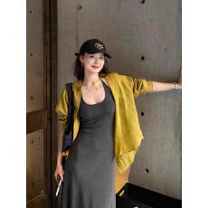 批发实拍孕妇装夏季防晒衬衫收腰吊带连衣裙两件套