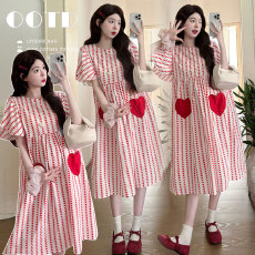 批发实拍 孕妇装夏季洋气爱心连衣裙