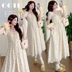 实拍孕妇装夏季连衣裙圆点宽松减龄中长款裙子