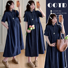 有 货 实拍 孕妇装夏季短袖天丝牛仔连衣裙哺乳裙