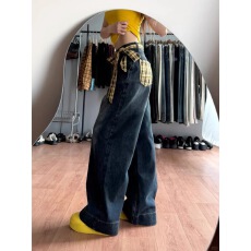 批发非实拍美式复古辣妹<b class='q'>牛仔裤</b>女百搭款宽松<b class='q'>显瘦</b>直筒阔腿拖地长裤潮