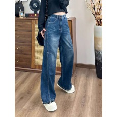 批发非实拍美式复古辣妹<b class='q'>牛仔裤</b>女百搭款宽松<b class='q'>显瘦</b>直筒阔腿拖地长裤潮