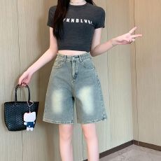 批发实拍实价~复古五分牛仔<b class='q'>短裤</b>女夏季2025新款高腰宽松显瘦直筒中裤