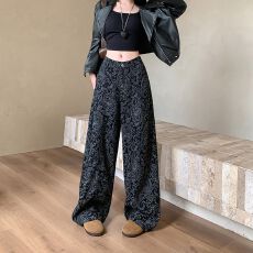 批发实拍实价~印花<b class='q'>休闲</b>弯刀牛仔裤女秋季新款高腰宽松显瘦直筒香蕉裤