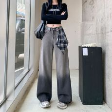 批发实拍实价~渐变高腰阔腿牛仔裤<b class='q'>女</b>新款小众美式复古显瘦宽松直筒裤