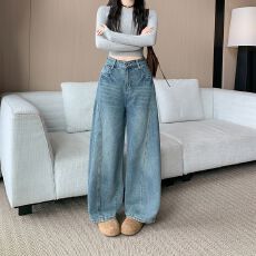 实拍实价~弯刀裤女秋冬季新款高腰宽松显瘦垂感阔腿裤镰刀牛仔裤