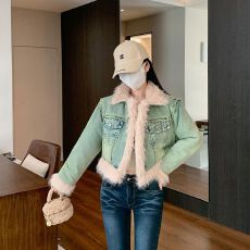 批发实拍实价~复古羊羔毛牛仔外套女冬季新款短款皮毛一体毛毛绒大衣