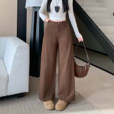 批发实拍实价~美式咖色工装阔腿牛仔裤女冬季新款宽松显瘦百搭直筒裤