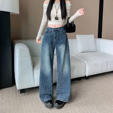 批发实拍实价~流星雨重工<b class='q'>烫钻</b>阔腿<b class='q'>牛仔裤</b>女春季新款高腰显瘦牛仔长裤