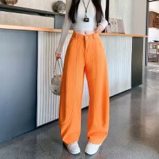实拍实价~美式复古橘色弯刀牛仔裤女新款镰刀慵懒松弛感宽松裤子