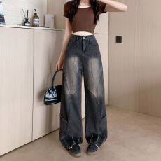 批发实拍实价~2026夏季新款<b class='q'>高腰</b>显瘦牛仔裤女复古辣妹工装宽松牛仔裤