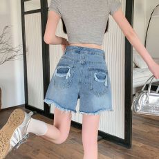实拍实价~水洗牛仔破洞短裤女2026夏季新款A字高腰显瘦牛仔短裤女