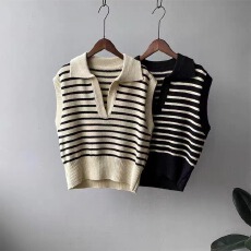 批发<b class='q'>赵</b><b class='q'>丽</b><b class='q'>颖</b><b class='q'>同款</b>上衣女秋季新款星修身黑白条纹无袖针织背心女