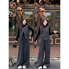 批发实拍胖妹妹大码女装<b class='q'>秋</b>冬新款减龄显瘦时尚简约内搭马甲长裤三件套