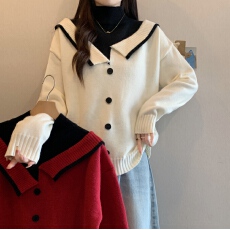 批发实拍胖妹妹大码<b class='q'>女装</b>秋冬新款套头拼接针织外套半高领加厚长袖毛衣