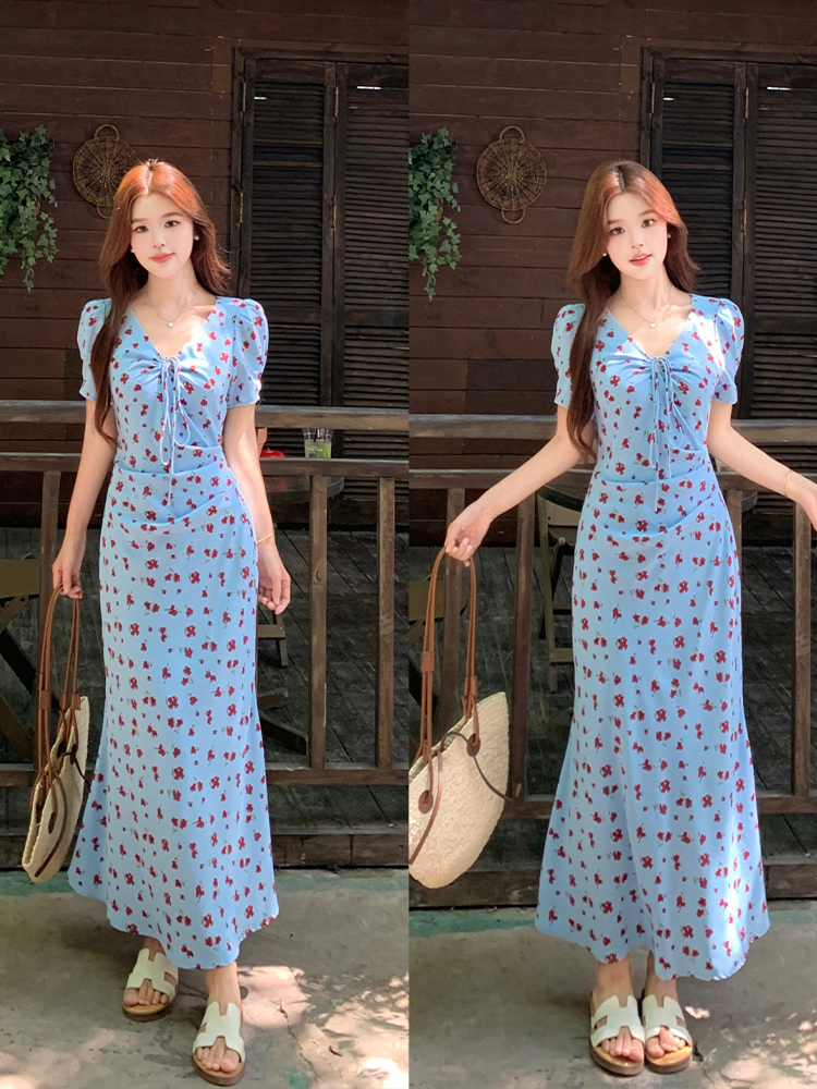 RY5713# 实拍胖妹妹大码女装夏季新款时尚显瘦碎花收腰气质短袖连衣裙