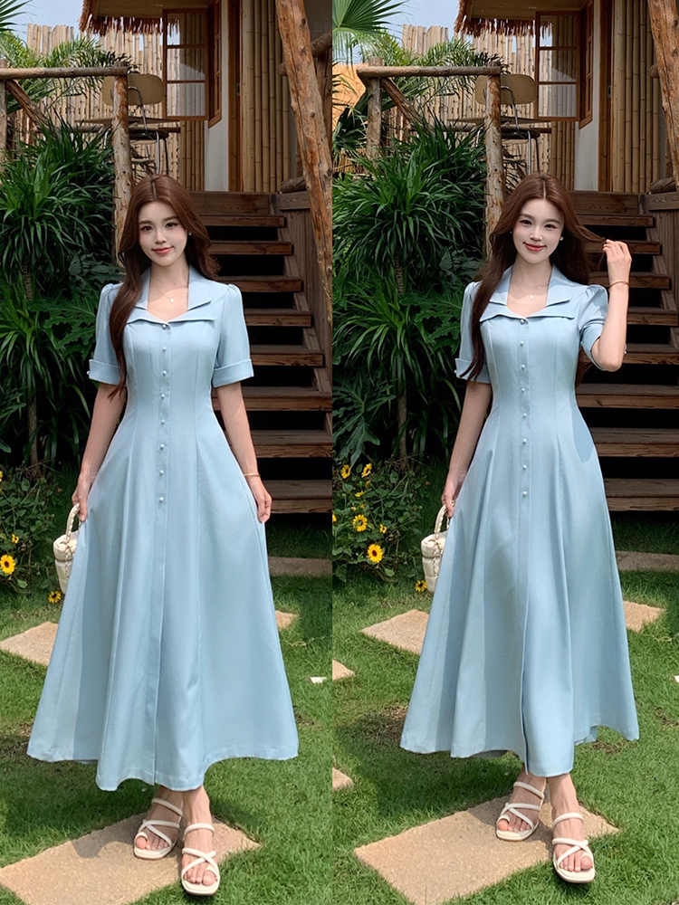 RY5707# 实拍大码女装夏季新款时尚设计感复古气质高级显瘦短袖连衣裙