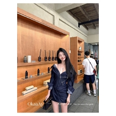 批发法式一字肩<b class='q'>牛仔</b>长袖<b class='q'>连衣裙</b>女早春纯欲性感收腰显瘦修身包臀短裙子