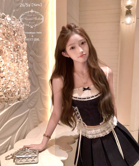 필리핀 린 색조 레이스 원본 암소 슬립 플리츠 치마 세트