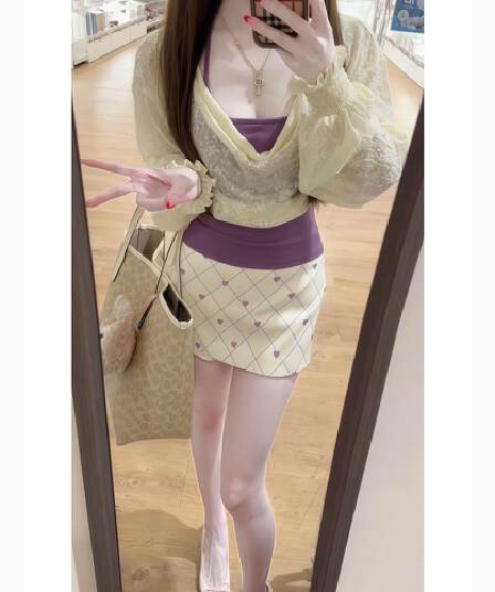 한 부서 부드러운 바람 순수한 욕망 세트 새로운 다용도 레이스 블라우스 몸매 가꾸기 행침 목 인사이드 가져 가라. 반신 스커트 세 조각 여성 세트