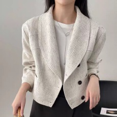 批发2025 秋冬新款翻领小香风短款垫肩外套女小个子别致上衣
