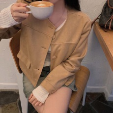 批发有货 复古麂皮绒短外套女气质百搭显瘦美拉德宽松秋季