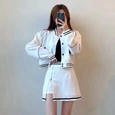 批发韩系秋冬百搭棒球服套装女美式复古长袖立领运动短外套+短裙女