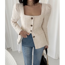 批发小香风粗花呢方领西装外套 韩版chic 轻熟<b class='q'>时尚</b> 修身显瘦