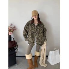 批发<b class='q'>冬</b>季复古豹纹夹棉宽松翻领外套女