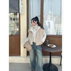 批发两面穿毛毛马甲外套女冬季穿搭夹棉连帽韩版马夹上衣