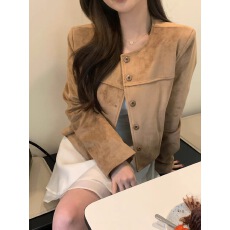 批发原版复古麂皮绒短款单排扣夹克外套