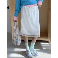 批发已出 2026甜美时尚蕾丝花边下摆抽绳叠穿<b class='q'>半身</b>裙纯色<b class='q'>中裙</b>女