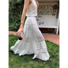 批发原版2026春秋季新款式超仙蕾丝边拼接镂空温柔半身裙a字<b class='q'>长裙</b>